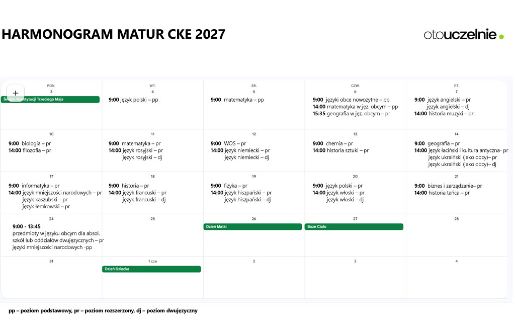 Terminy i harmonogram matura 2027